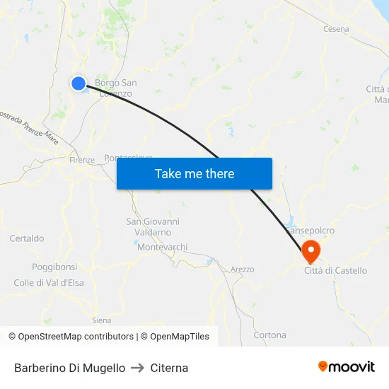 Barberino Di Mugello to Citerna map