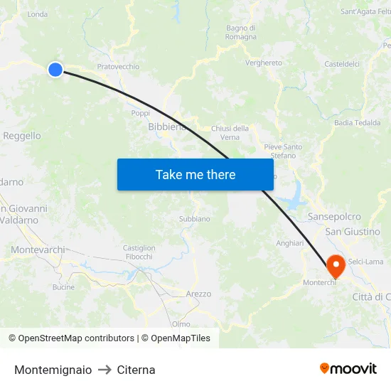 Montemignaio to Citerna map