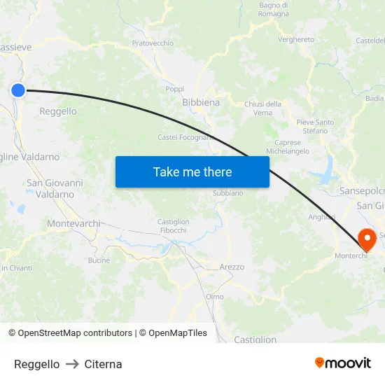 Reggello to Citerna map