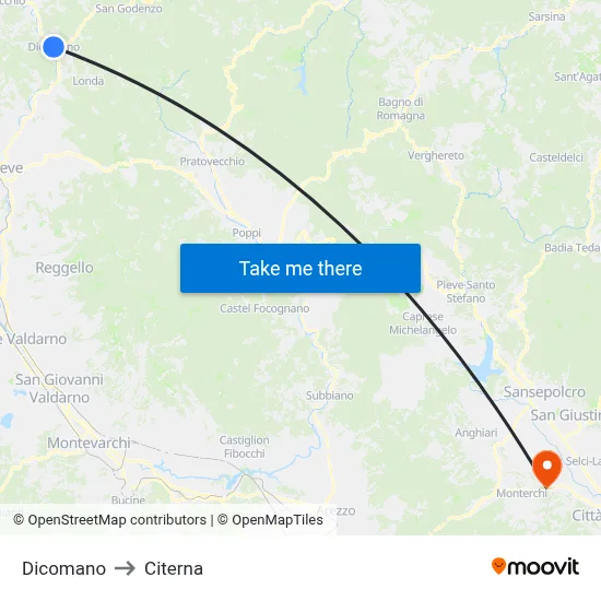 Dicomano to Citerna map