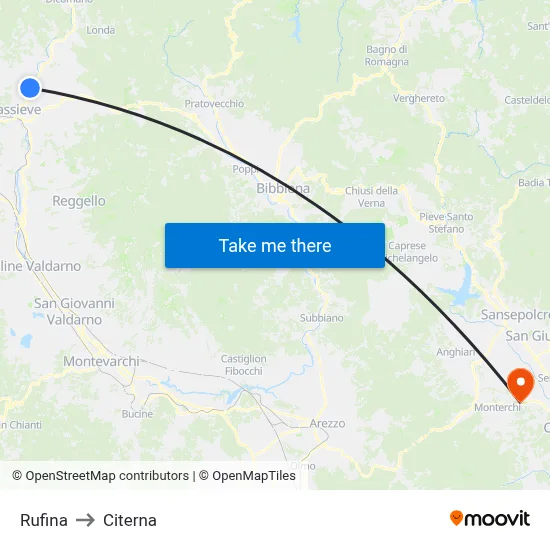 Rufina to Citerna map