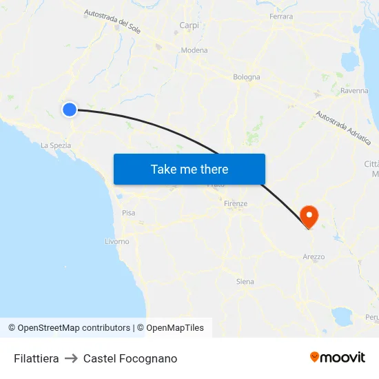 Filattiera to Castel Focognano map