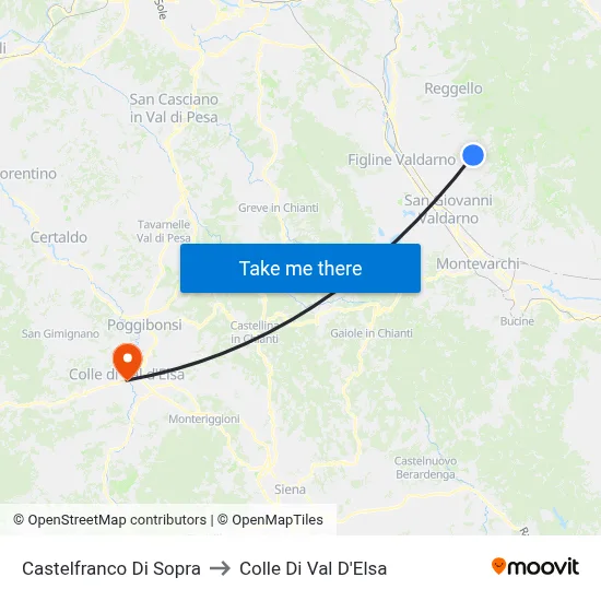 Castelfranco Di Sopra to Colle Di Val D'Elsa map