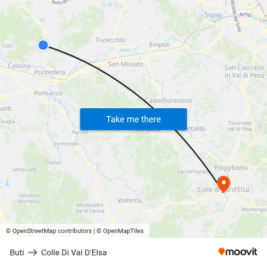 Buti to Colle Di Val D'Elsa map