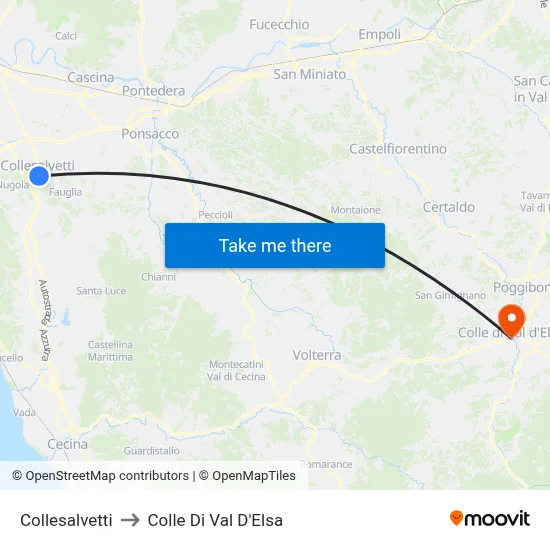 Collesalvetti to Colle Di Val D'Elsa map