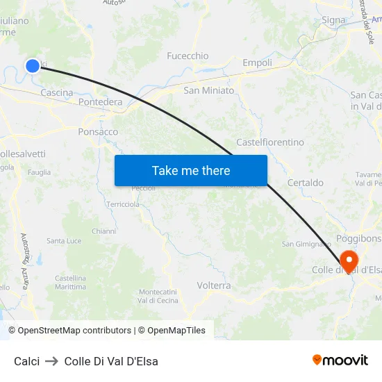 Calci to Colle Di Val D'Elsa map