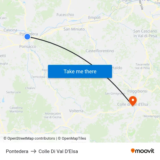 Pontedera to Colle Di Val D'Elsa map