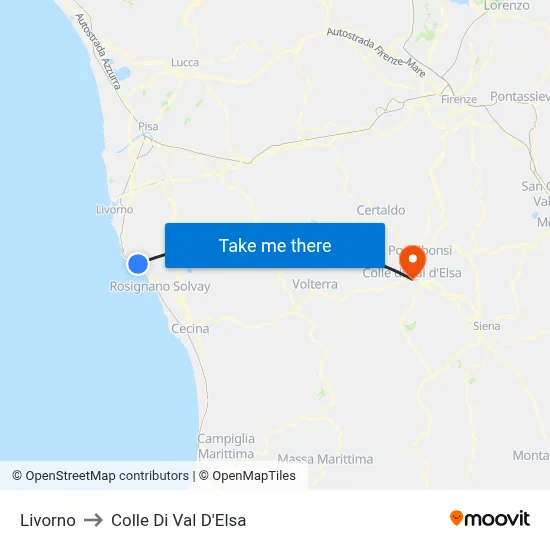 Livorno to Colle Di Val D'Elsa map