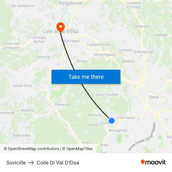 Sovicille to Colle Di Val D'Elsa map
