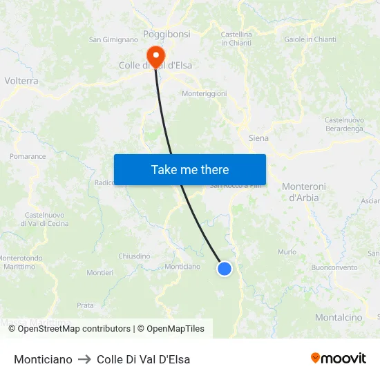 Monticiano to Colle Di Val D'Elsa map
