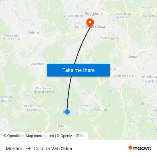 Montieri to Colle Di Val D'Elsa map