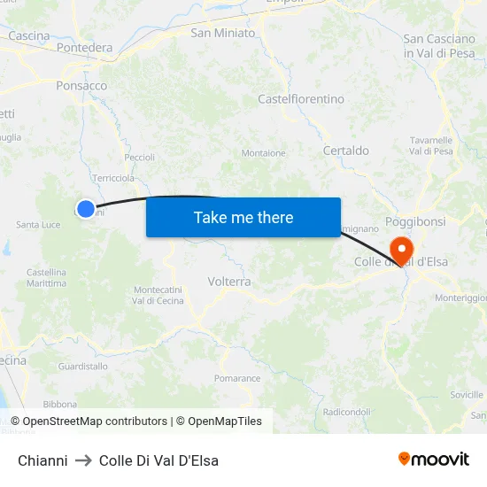Chianni to Colle Di Val D'Elsa map
