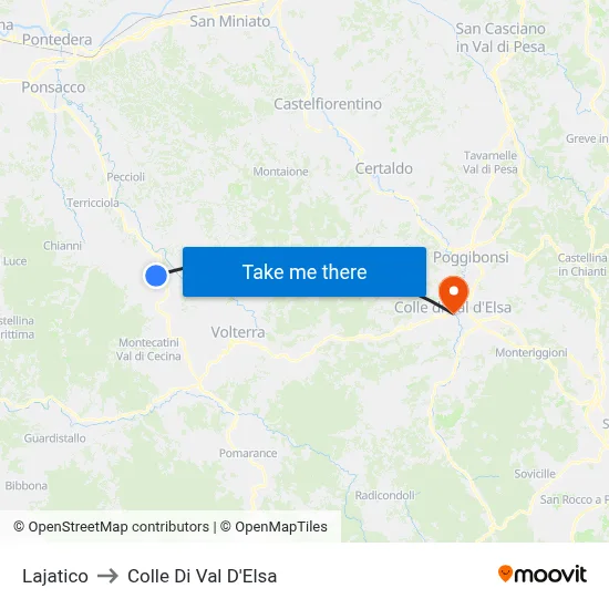 Lajatico to Colle Di Val D'Elsa map