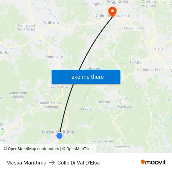 Massa Marittima to Colle Di Val D'Elsa map