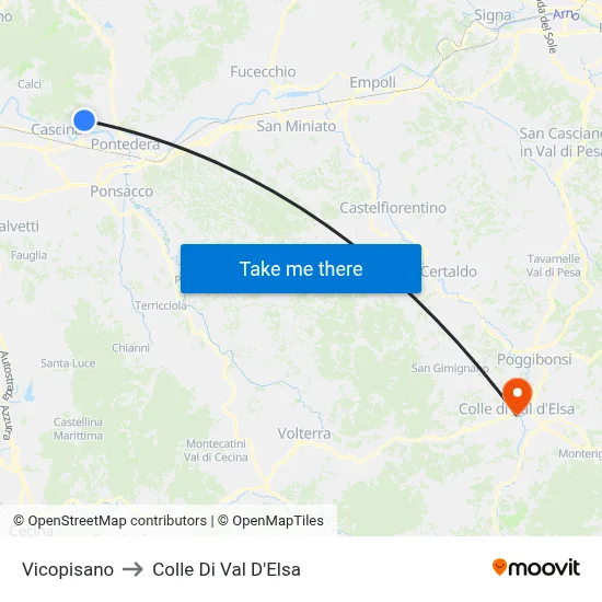 Vicopisano to Colle Di Val D'Elsa map