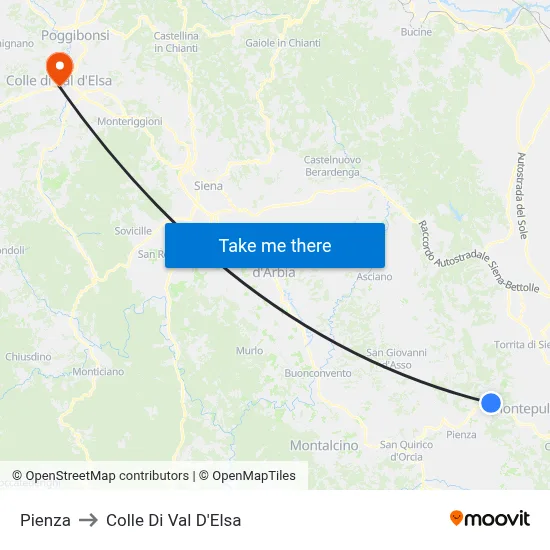 Pienza to Colle Di Val D'Elsa map