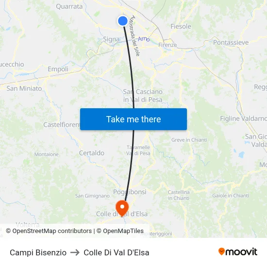 Campi Bisenzio to Colle Di Val D'Elsa map