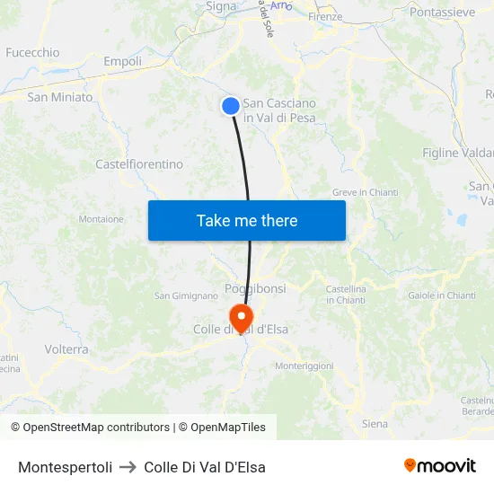 Montespertoli to Colle Di Val D'Elsa map