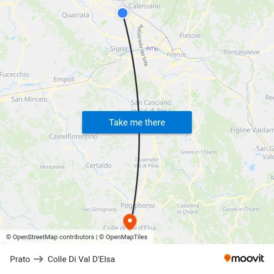 Prato to Colle Di Val D'Elsa map