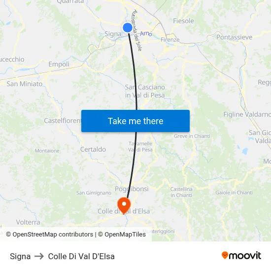 Signa to Colle Di Val D'Elsa map