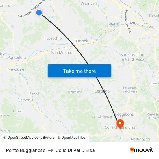 Ponte Buggianese to Colle Di Val D'Elsa map