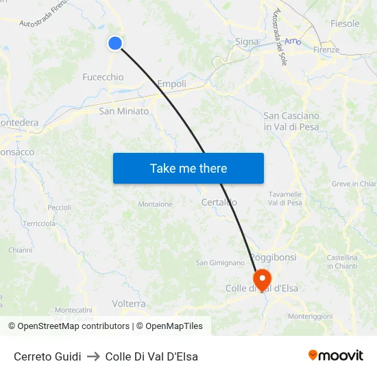 Cerreto Guidi to Colle Di Val D'Elsa map