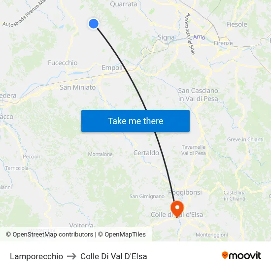 Lamporecchio to Colle Di Val D'Elsa map