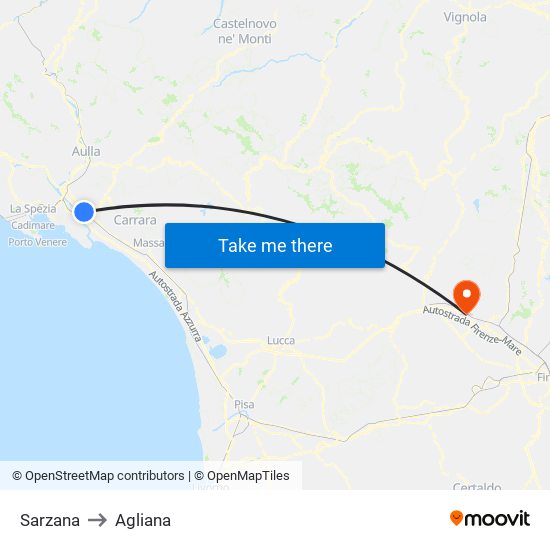 Sarzana to Agliana map