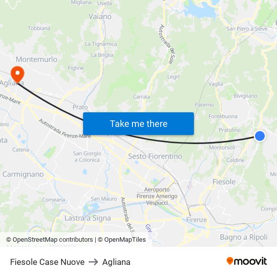 Fiesole Case Nuove to Agliana map