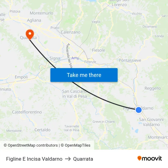 Figline and Incisa Valdarno to Quarrata map