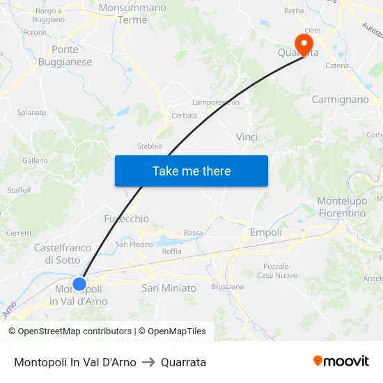 Montopoli In Val D'Arno to Quarrata map