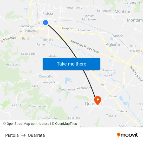 Pistoia to Quarrata map