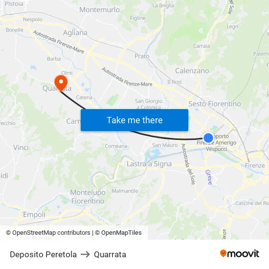 Deposito Peretola to Quarrata map