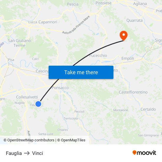 Fauglia to Vinci map