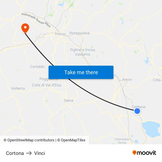 Cortona to Vinci map