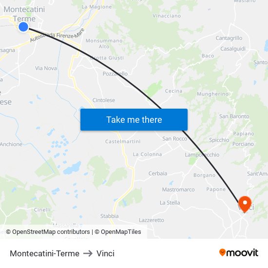 Montecatini-Terme to Vinci map