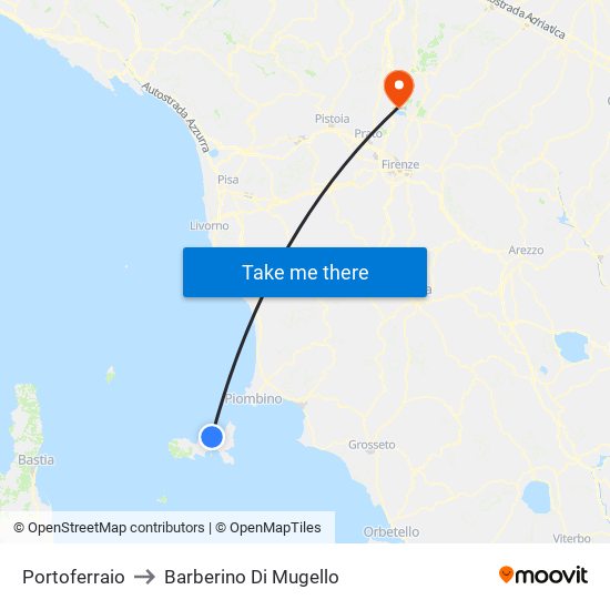 Portoferraio to Barberino Di Mugello map