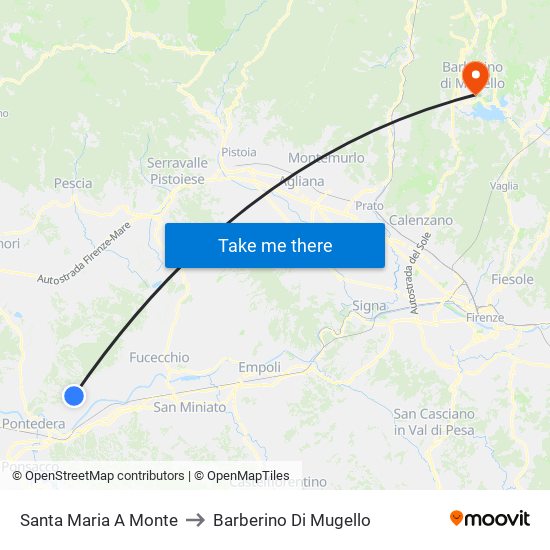 Santa Maria A Monte to Barberino Di Mugello map