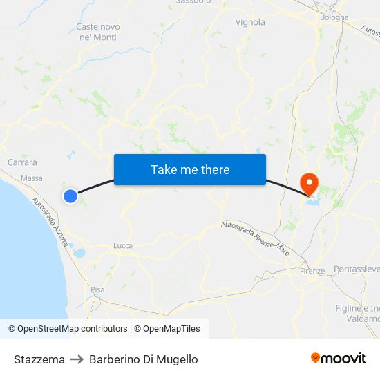 Stazzema to Barberino Di Mugello map