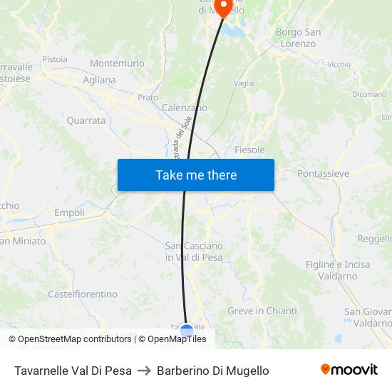 Tavarnelle Val Di Pesa to Barberino Di Mugello map