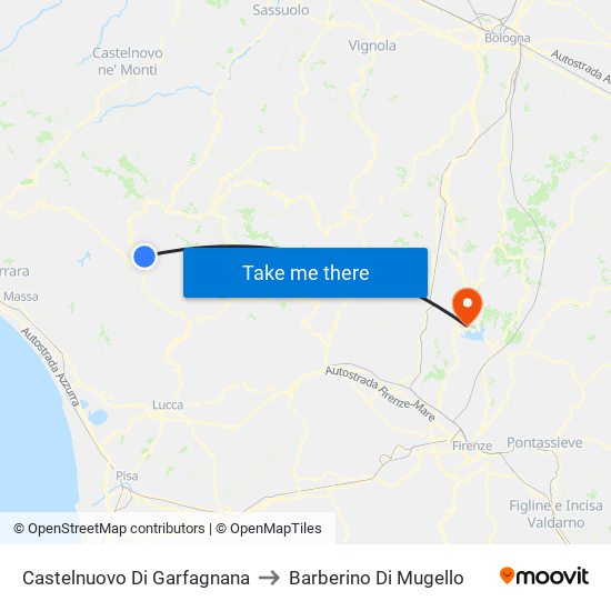 Castelnuovo Di Garfagnana to Barberino Di Mugello map