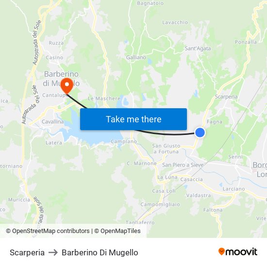Scarperia to Barberino Di Mugello map