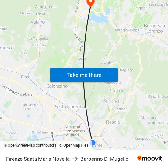 Firenze Santa Maria Novella to Barberino Di Mugello map