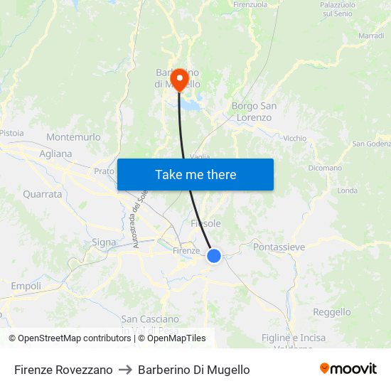 Firenze Rovezzano to Barberino Di Mugello map