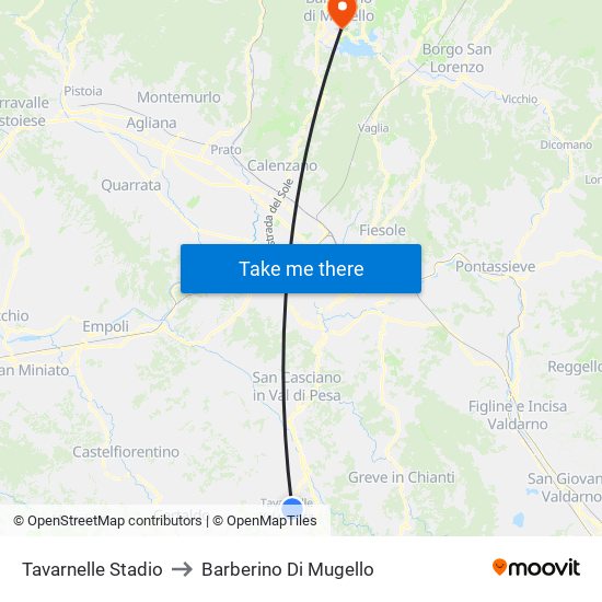 Tavarnelle Stadio to Barberino Di Mugello map