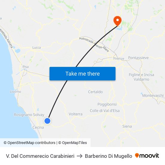 V. Del Commerecio Carabinieri to Barberino Di Mugello map