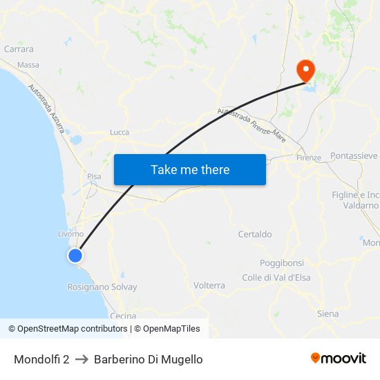 Mondolfi 2 to Barberino Di Mugello map