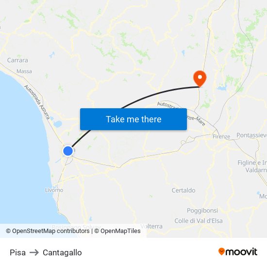 Pisa to Cantagallo map
