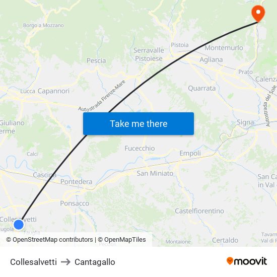 Collesalvetti to Cantagallo map