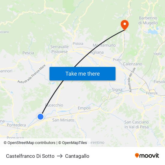 Castelfranco Di Sotto to Cantagallo map